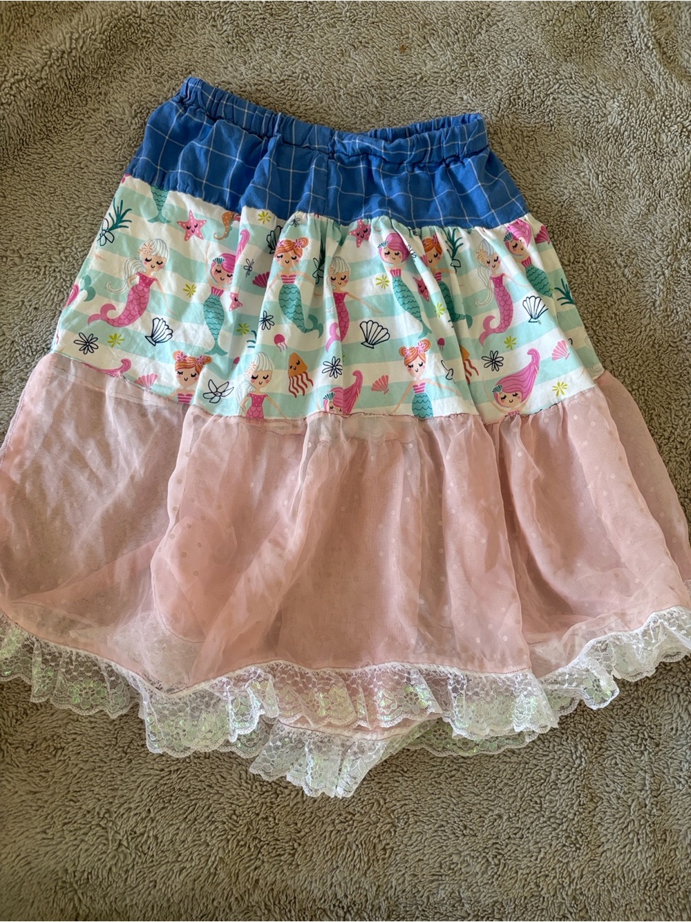 Girls Pink & Blue Mermaid Tiered Skirt